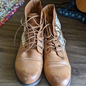 Tan Ankle Boots with Lace Detail
